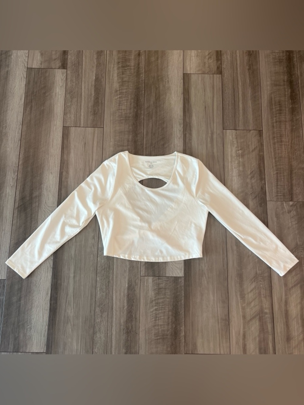 Harmony Balance Women's White Long-Sleeve Cropped Top with Back Cut Out